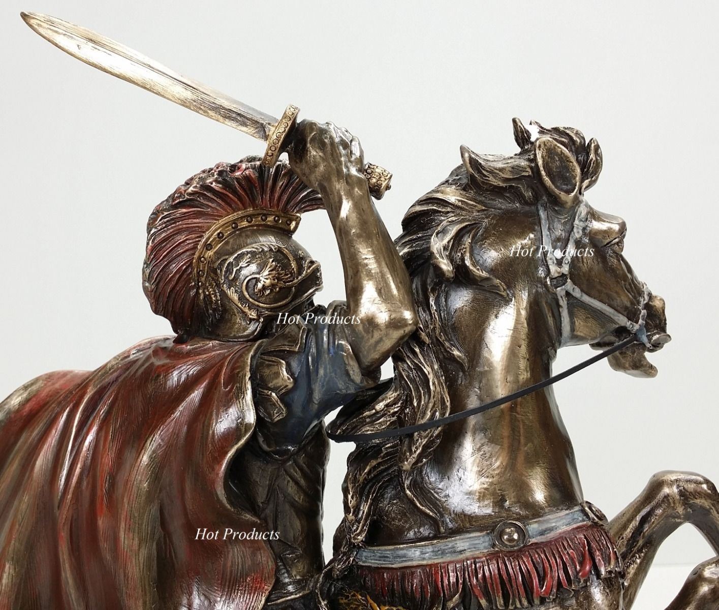 13" Alexander The Great on Horse Greek King Statue Bronze Finish Sculpture