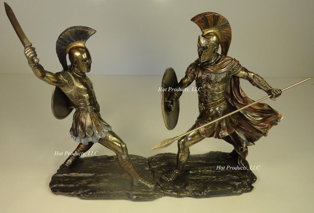 Achilles vs Hector Battle of Troy Greek Mythology Statue Set Bronze Finish