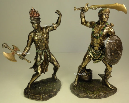 SET of2 ORISHA OGGUN & CHANGO Yoruba African God War Fire Statue Sculpture Ogun
