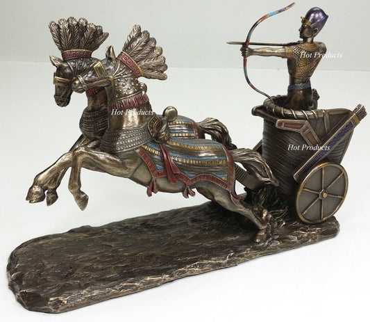 11" Ramses the Great Egyptian Pharaoh Ramesses II Chariot Statue Bronze Color