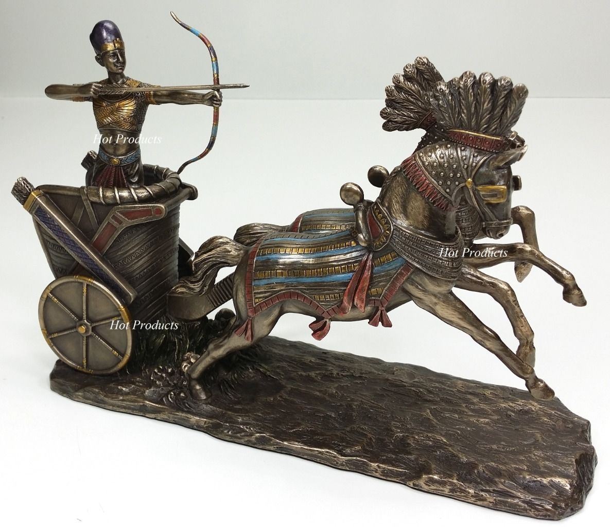 11" Ramses the Great Egyptian Pharaoh Ramesses II Chariot Statue Bronze Color