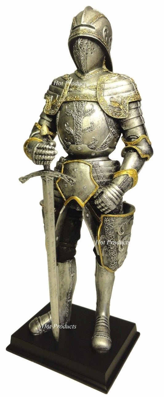 11" Medieval Times Crusades Armored Knight Statue W/ Sword Sallet Tasset Pockets