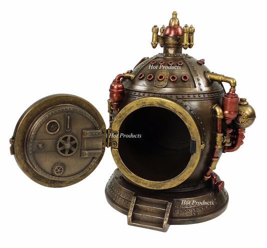 Steampunk Time Machine / Dive Helmet Clock Statue With Hidden Trinket Stash Box
