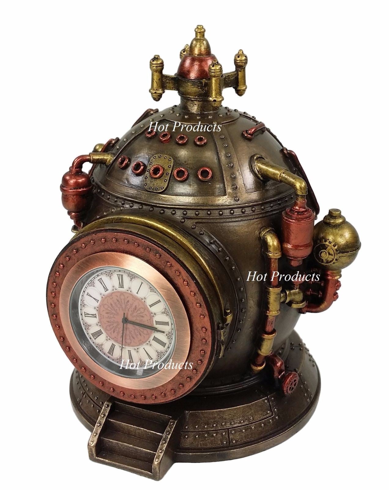 Steampunk Time Machine / Dive Helmet Clock Statue With Hidden Trinket Stash Box