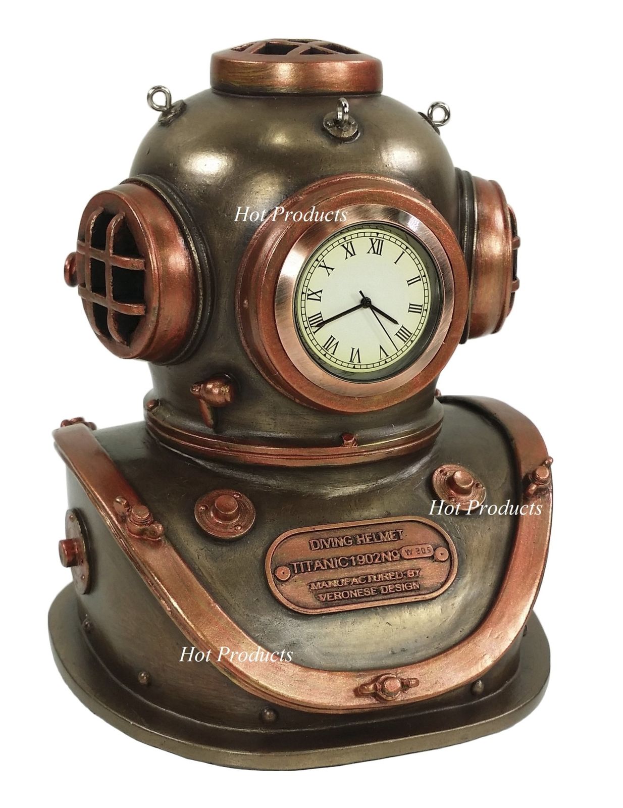 Diving Helmet Clock Nautical Decor Dive Statue Antique Bronze and Copper Finish