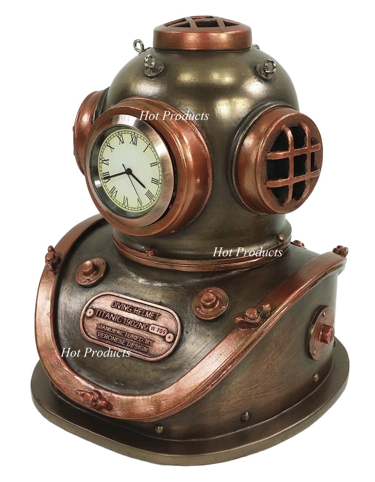 Diving Helmet Clock Nautical Decor Dive Statue Antique Bronze and Copper Finish