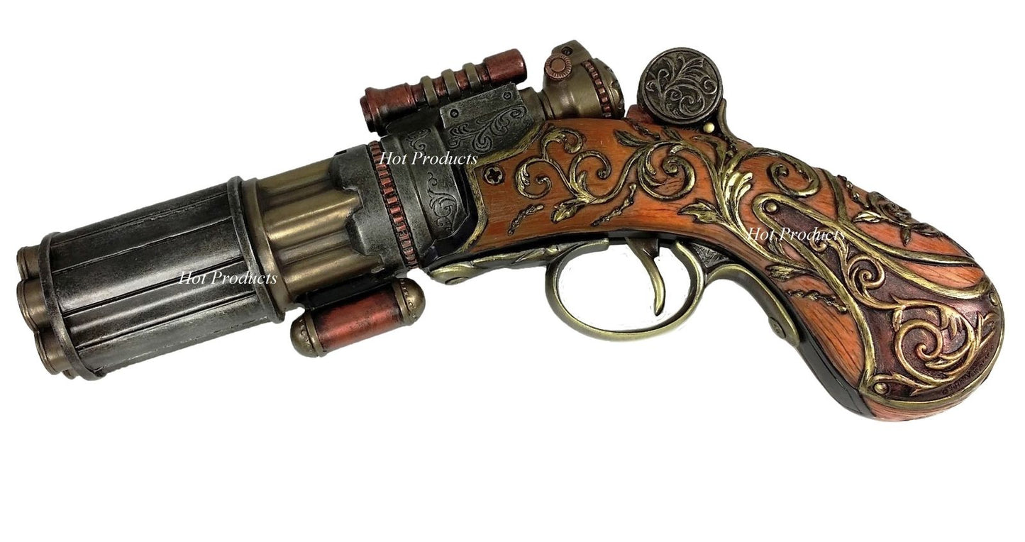 6 Barrel Steampunk Display Pistol Prop Gun Statue Figurine