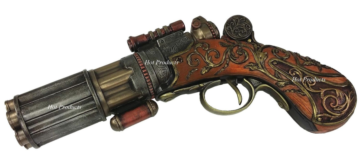 6 Barrel Steampunk Display Pistol Prop Gun Statue Figurine