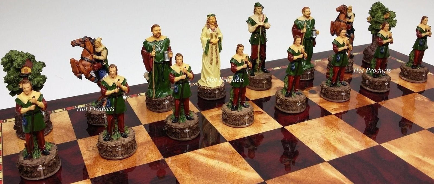 Medieval Times ROBIN HOOD Chess Set W/ Cherry Color Storage Board