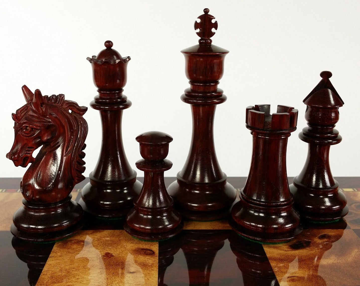 BLOOD ROSEWOOD STALLION KNIGHT 4 3/4" Kg Large Staunton Chess Men Set - NO Board