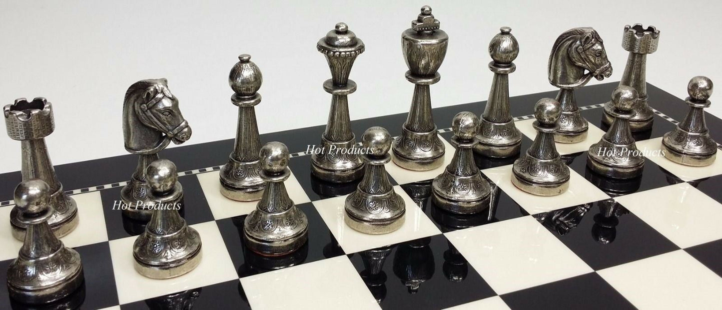 Brass CLASSIC Metal GOLD SILVER COLOR STAUNTON Chess Set 15" Black & White Board