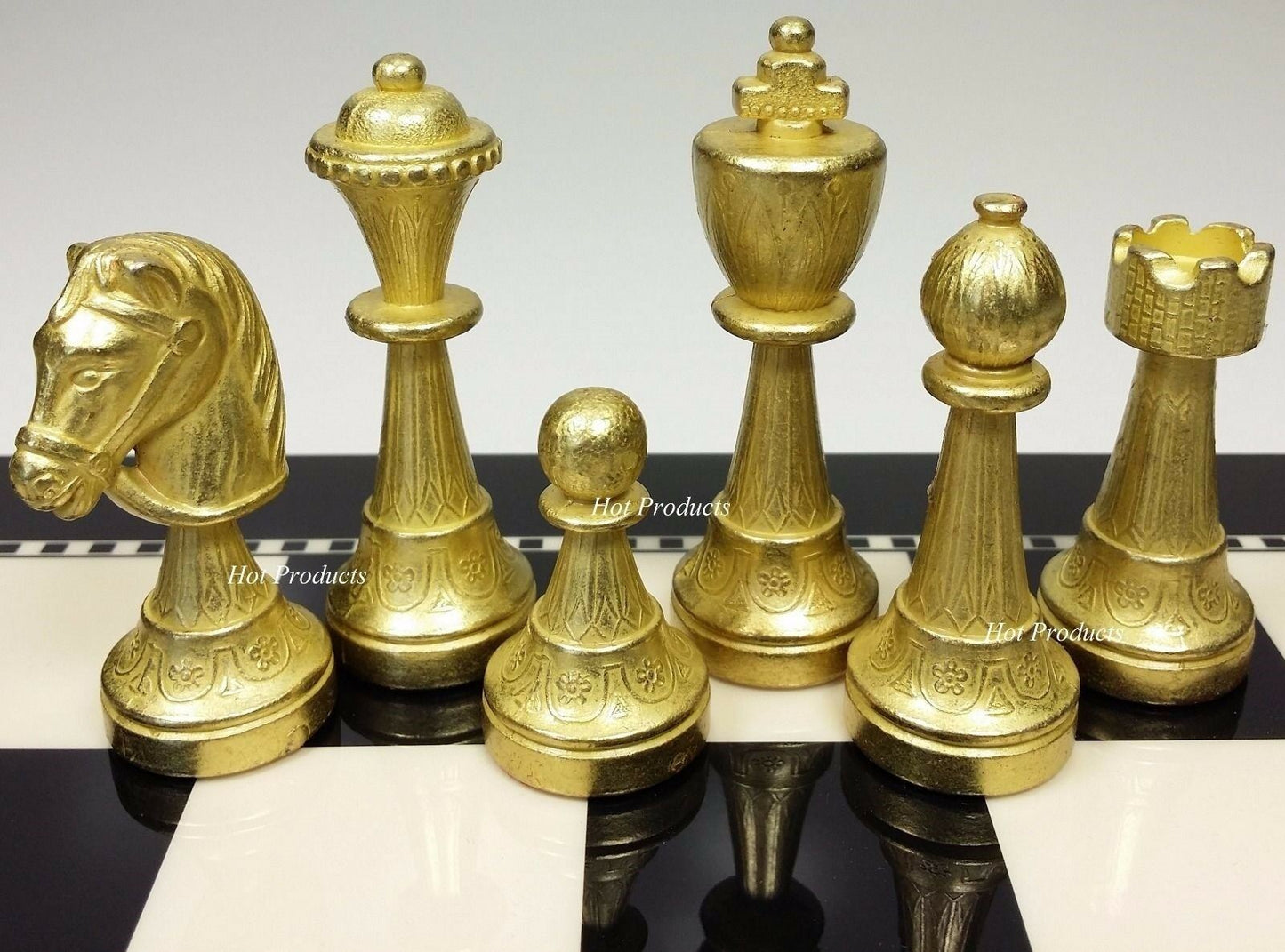 Brass CLASSIC Metal GOLD SILVER COLOR STAUNTON Chess Set 15" Black & White Board