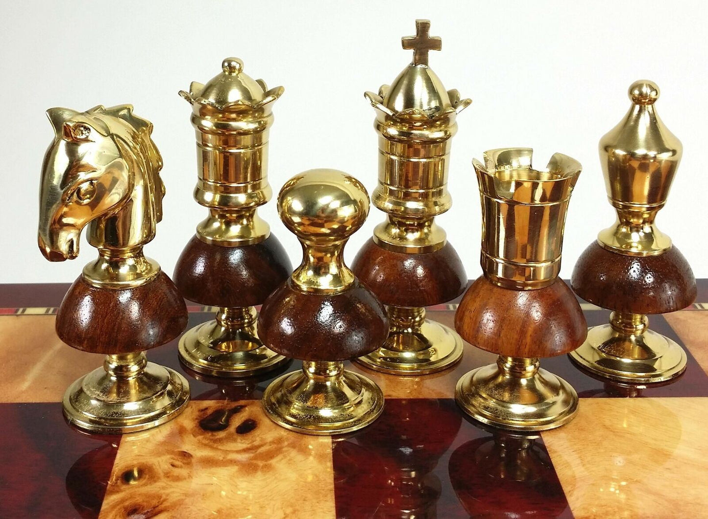 Brass Metal Gold & Black  Royal Staunton Chess Set Cherry Color 17"Storage Board