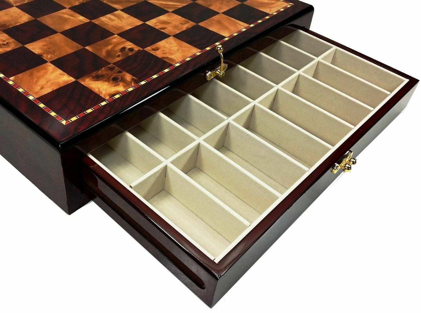 Staunton Chrome & Black Pro Plastic Chess Men Set 17" Cherry Color Storage Board