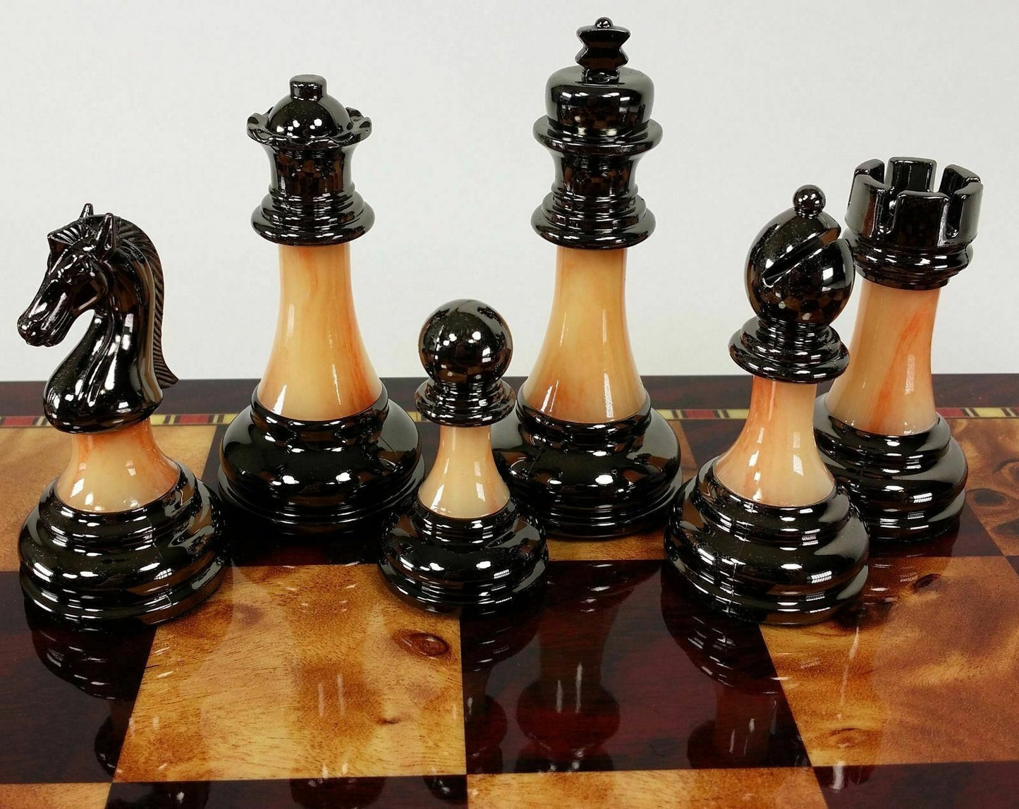 Staunton Chrome & Black Pro Plastic Chess Men Set 17" Cherry Color Storage Board