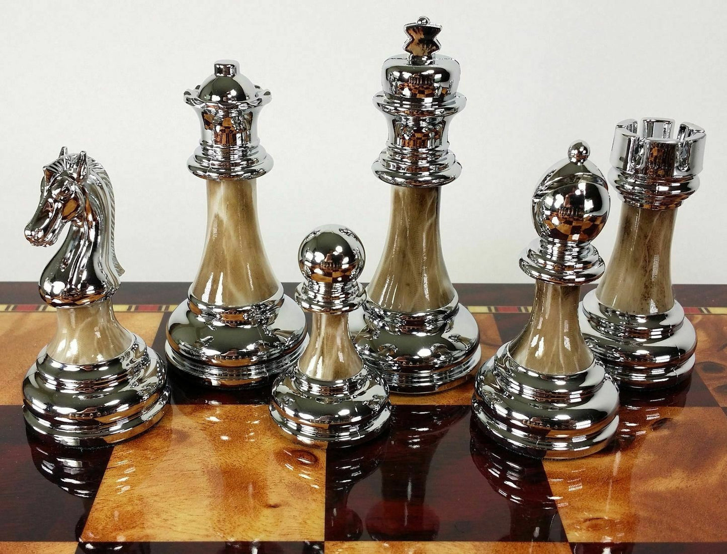 Staunton Chrome & Black Pro Plastic Chess Men Set 17" Cherry Color Storage Board