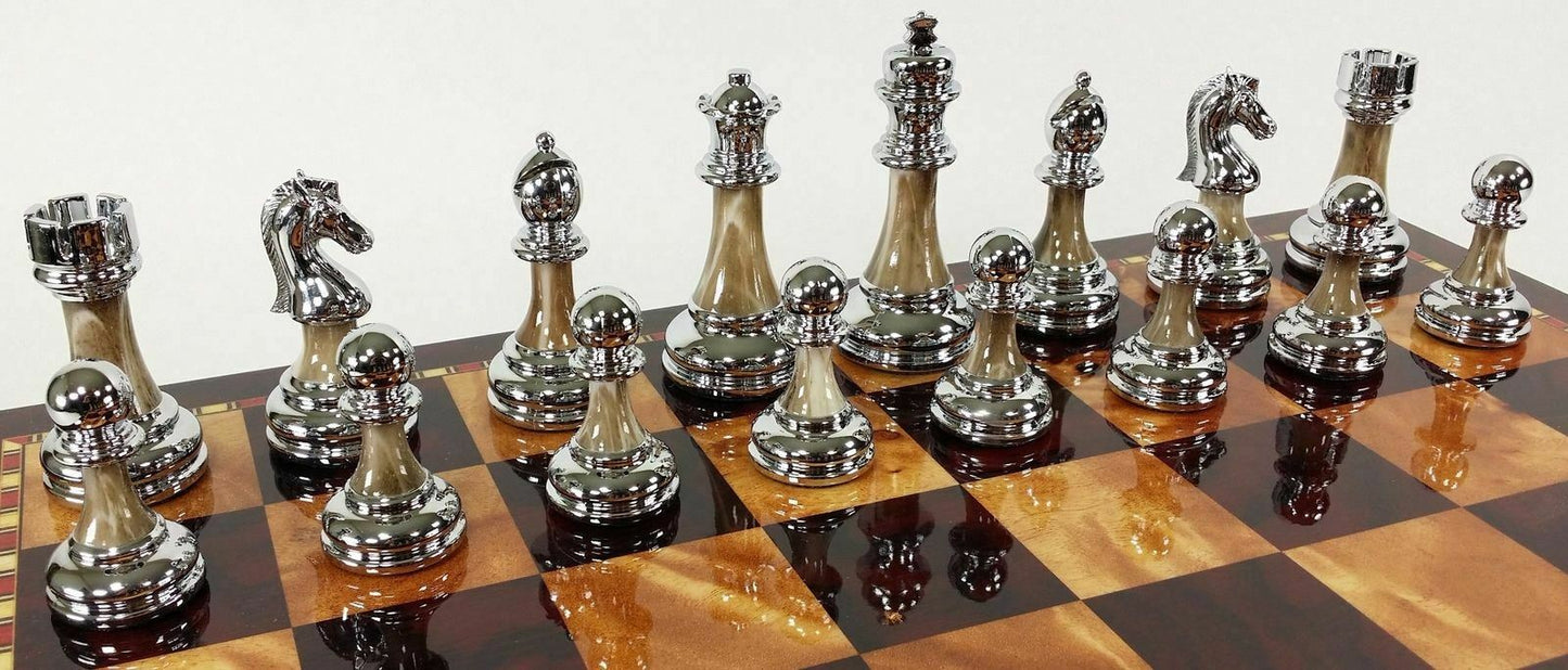 Staunton Chrome & Black Pro Plastic Chess Men Set 17" Cherry Color Storage Board