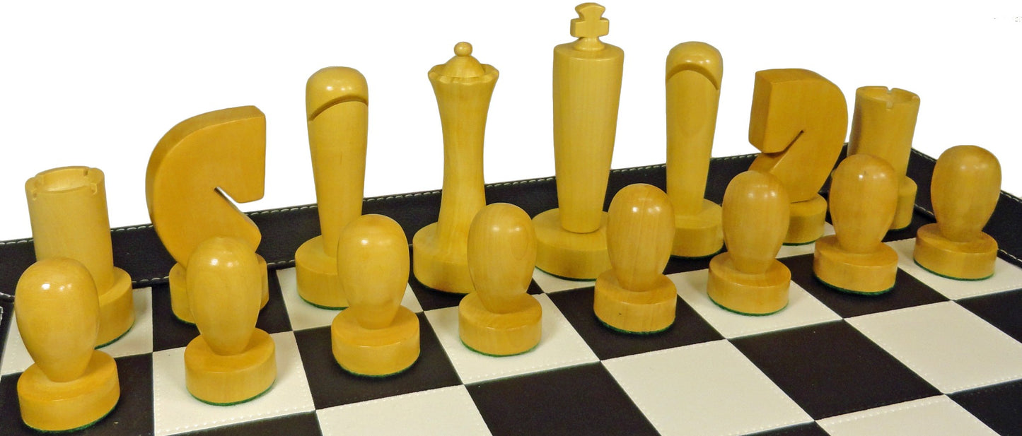 4 Q Staunton MODERN BERLINER Wood Chess Set 18" Black & White Faux Leather Board