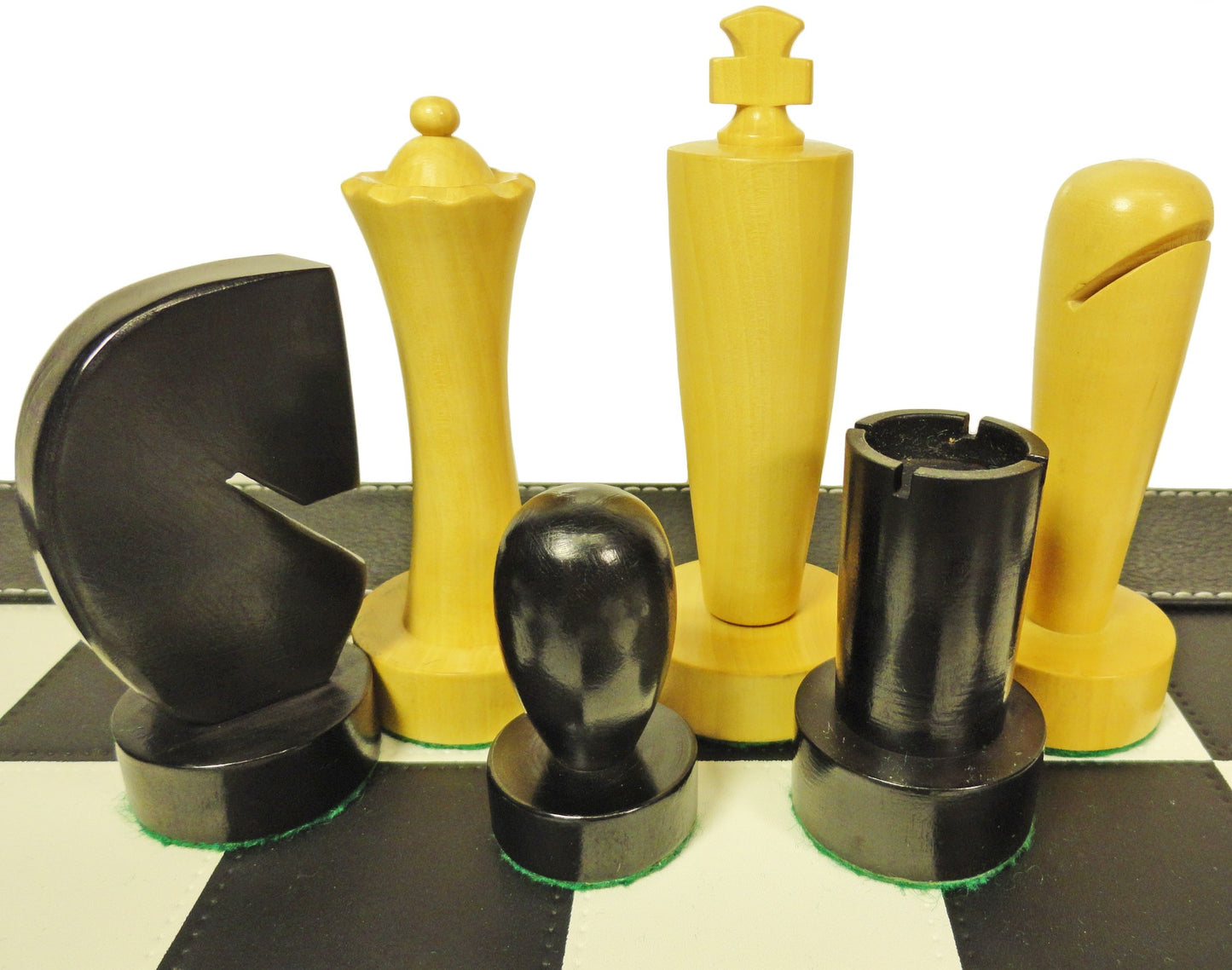 4 Q Staunton MODERN BERLINER Wood Chess Set 18" Black & White Faux Leather Board