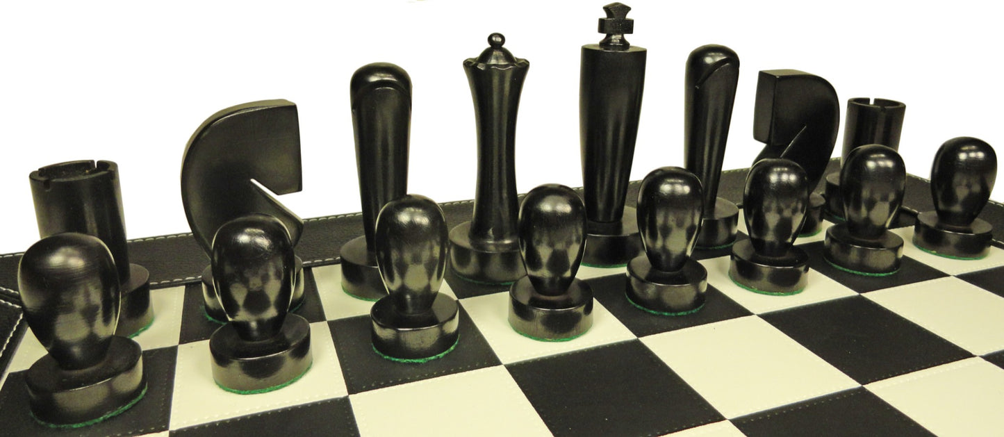 4 Q Staunton MODERN BERLINER Wood Chess Set 18" Black & White Faux Leather Board