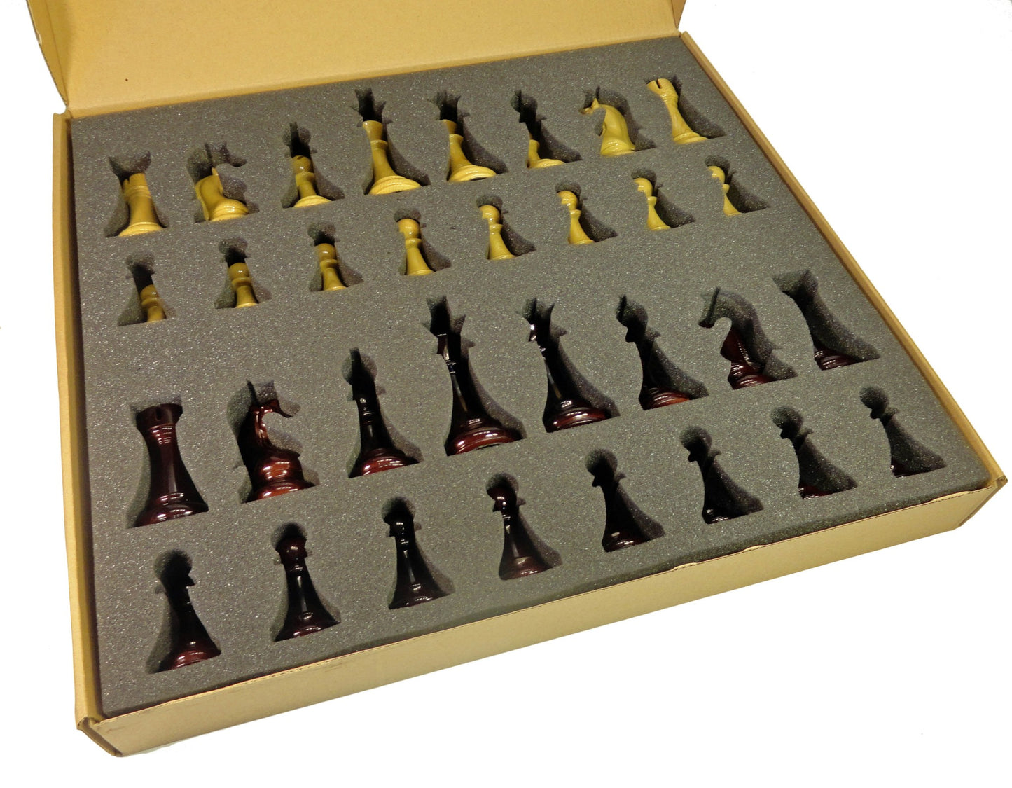 Large Staunton Burgundy & Natural Gloss 4 1/4 King Chess Men Pieces Set NO BOARD