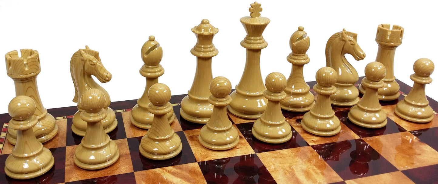 Large Staunton Burgundy & Natural Gloss 4 1/4 King Chess Men Pieces Set NO BOARD