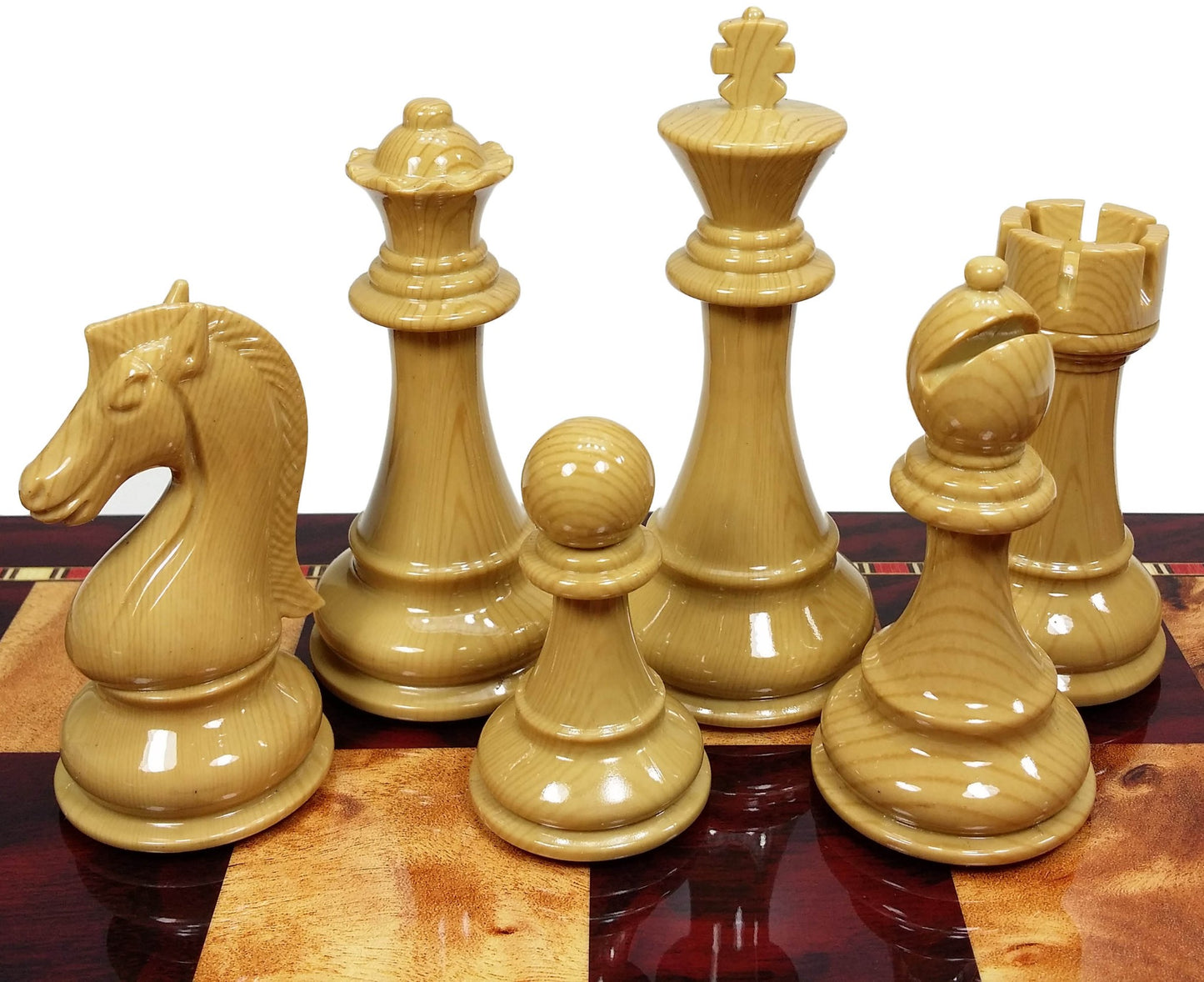 Large Staunton Burgundy & Natural Gloss 4 1/4 King Chess Men Pieces Set NO BOARD