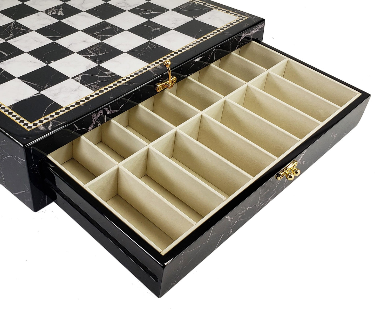 US American Civil War Queens Chess Set with 17" Black Faux Marble Storage Board