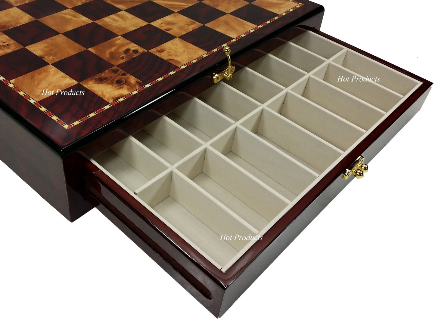 Large Staunton High Gloss Chess Set W 4 1/4" King 20" Cherry Color Storage Board