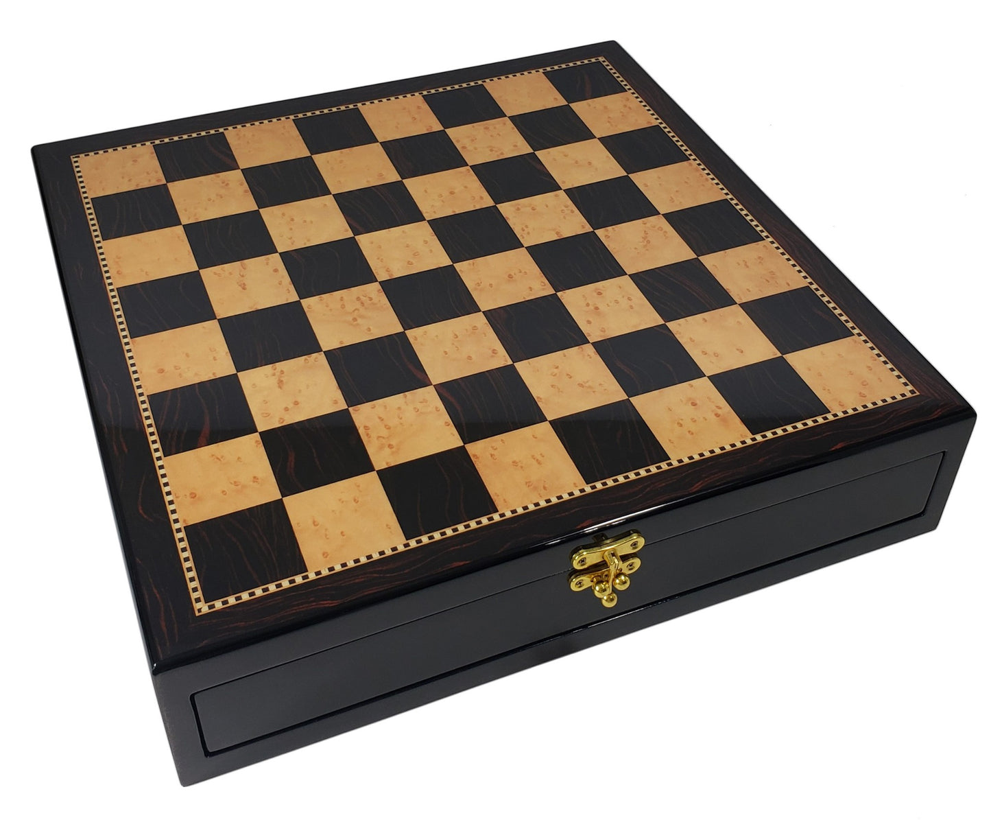 High Gloss Storage Chess Board 20" Dark Walnut & Birdseye Maple Color W/ Drawers