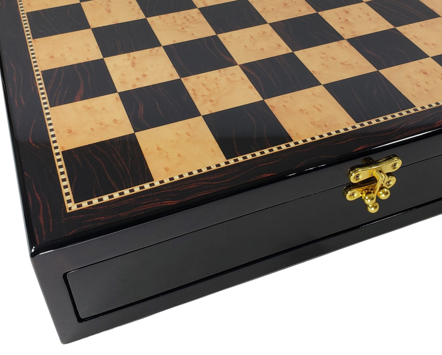 High Gloss Storage Chess Board 20" Dark Walnut & Birdseye Maple Color W/ Drawers