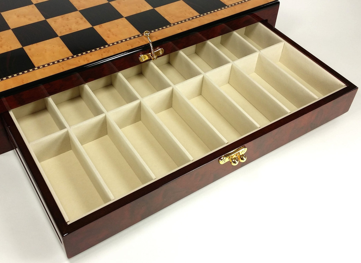 Antique White & Brown Norse Viking CHESS SET with 17" Walnut Color Storage Bd