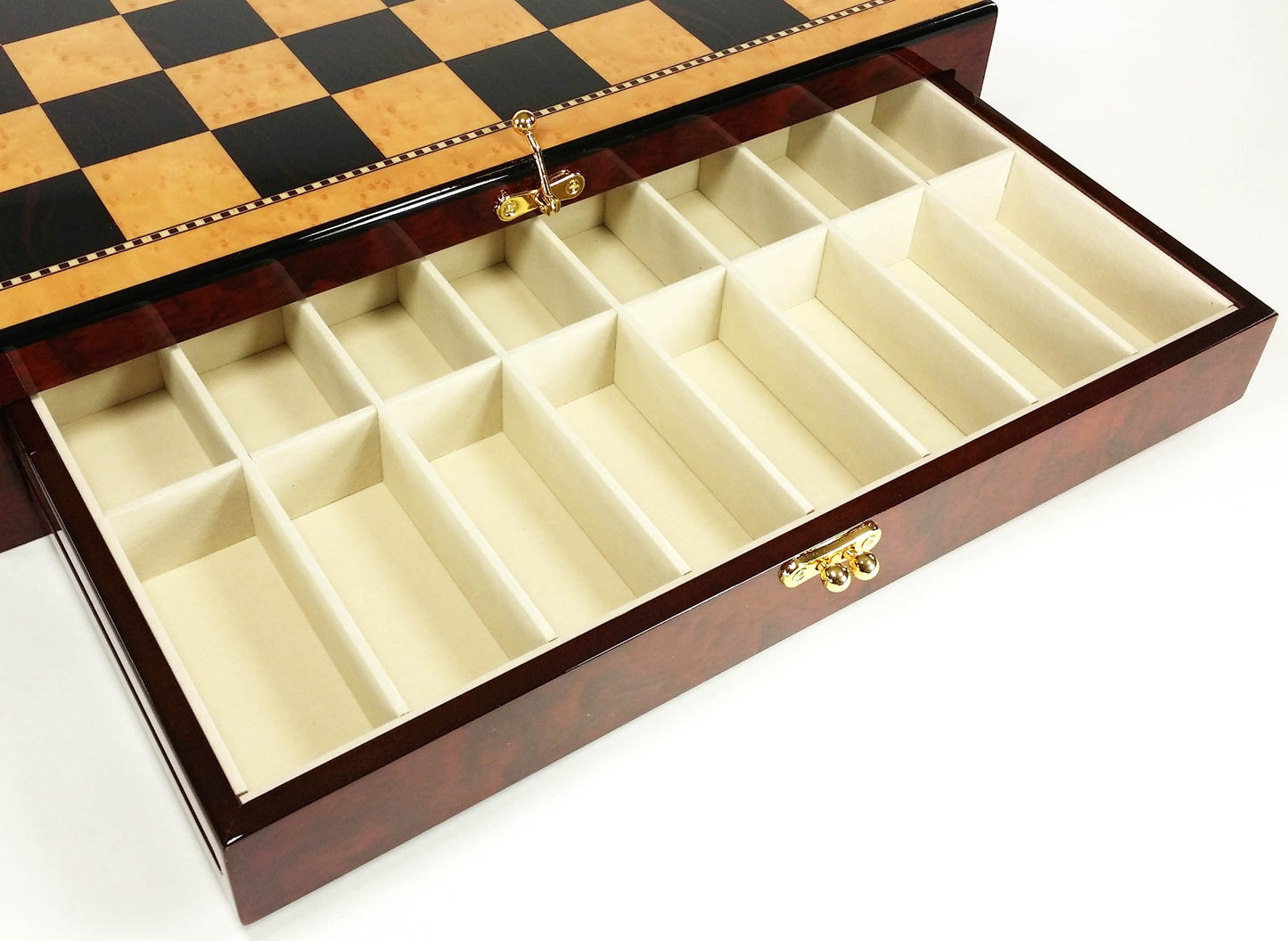 4 Q Acacia Supreme Knight Staunton Wood Chess Set 17" Walnut Color Storage Board