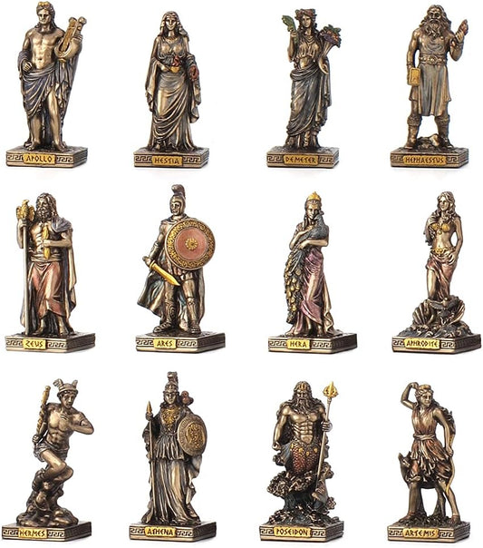12 Pc 3.5" Greek Olympian Gods Mythology Figurine Statue Set Bronze Color