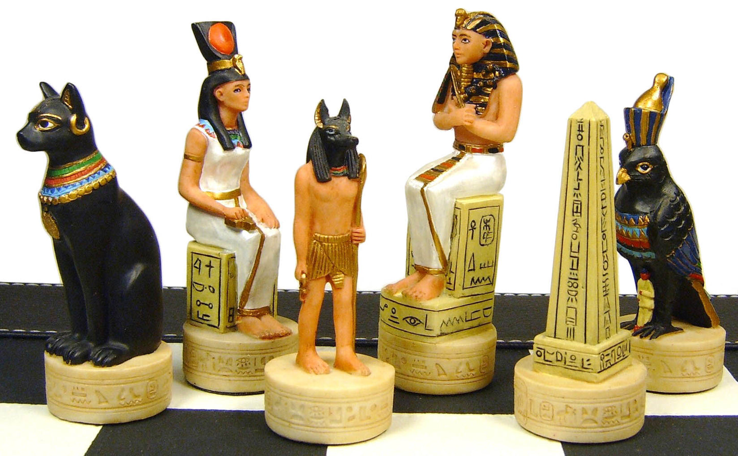 Egyptian Anubis Gold & Buff Chess Set w/ 18" Black & White Faux Leather Board