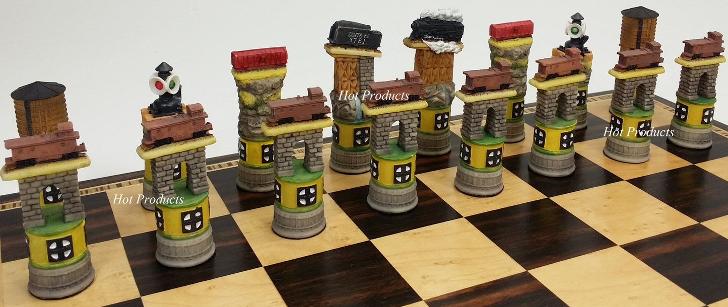 Trains Steam vs Diesel Chess Set with 17" Ebony & Birdseye Maple Wood Board