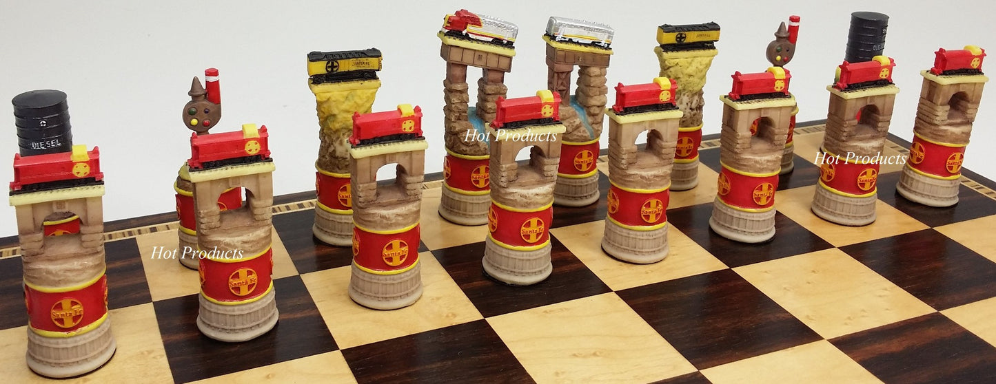 Trains Steam vs Diesel Chess Set with 17" Ebony & Birdseye Maple Wood Board