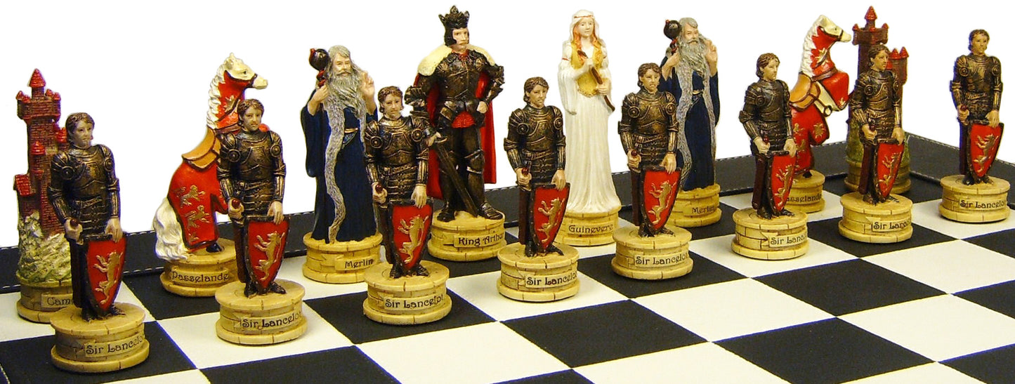 Medieval Times King Arthur Camelot Knight Chess Set 18" BLACK Faux Leather Board