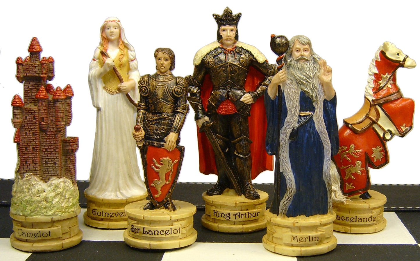 Medieval Times King Arthur Camelot Knight Chess Set 18" BLACK Faux Leather Board