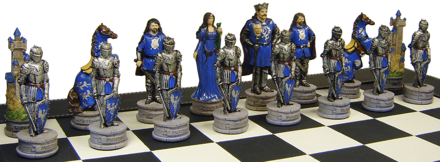 Medieval Times King Arthur Camelot Knight Chess Set 18" BLACK Faux Leather Board