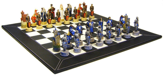 Medieval Times King Arthur Camelot Knight Chess Set 18" BLACK Faux Leather Board