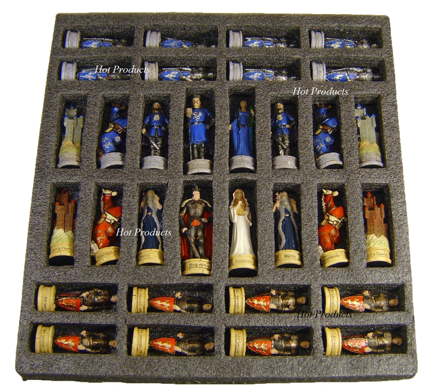 Medieval Times King Arthur Camelot Knight Chess Set W 15" Gloss Walnut Board