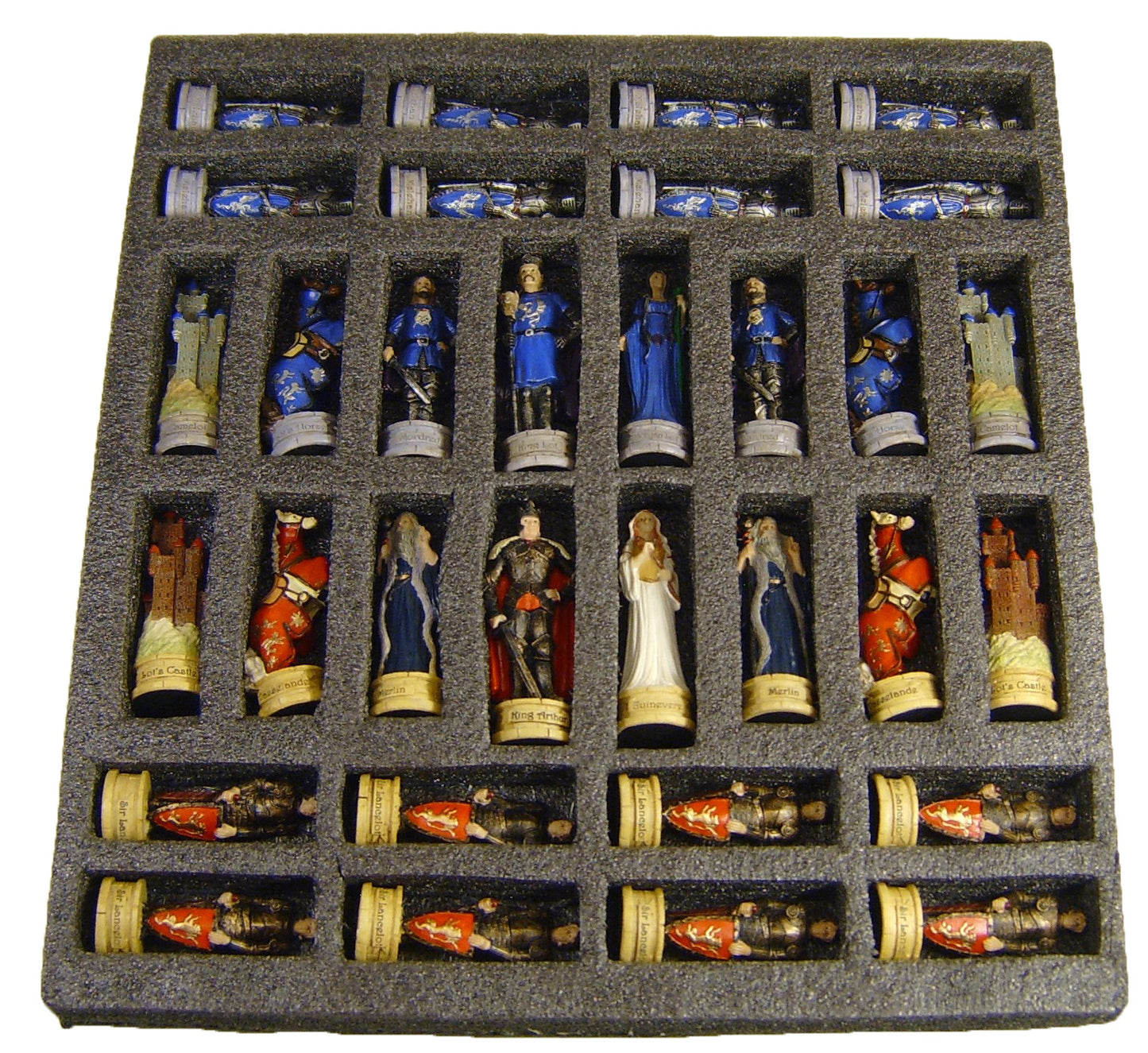 Medieval Times King Arthur Camelot Knight Chess Set 18" BLACK Faux Leather Board