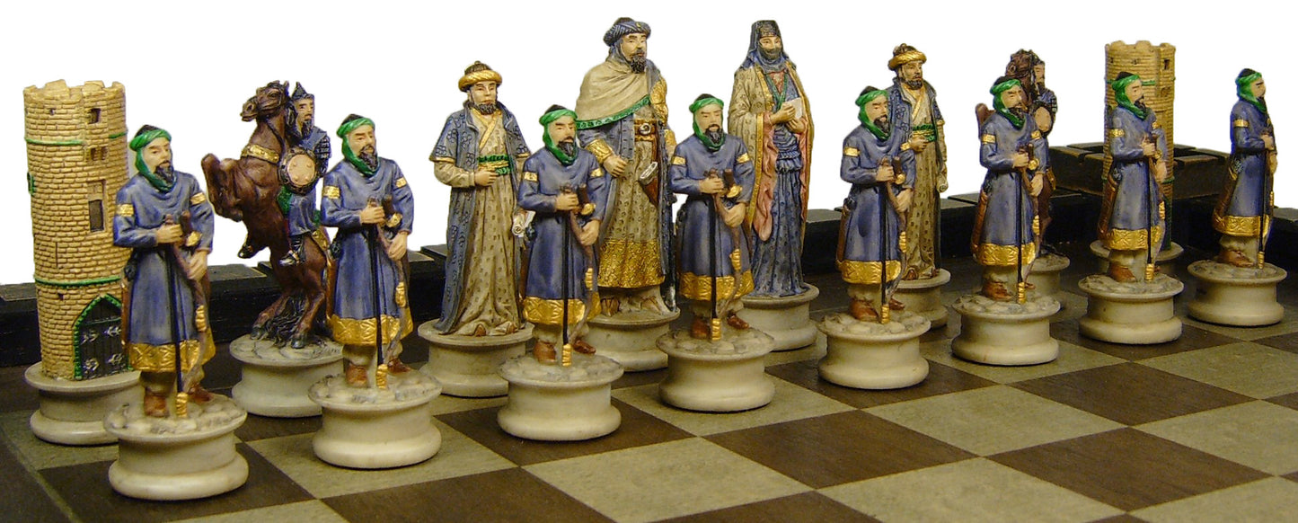 Medieval Times Crusades ARABIAN vs CHRISTIAN KNIGHTS  Chess Set W/ Castle Board