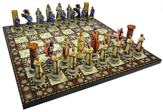 Medieval Times Crusades Arabian Vs Christian Chess Set W14" Mosaic Color Board