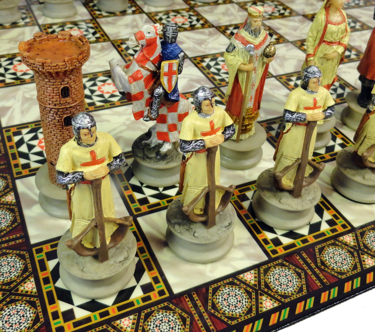 Medieval Times Crusades Arabian Vs Christian Chess Set W14" Mosaic Color Board