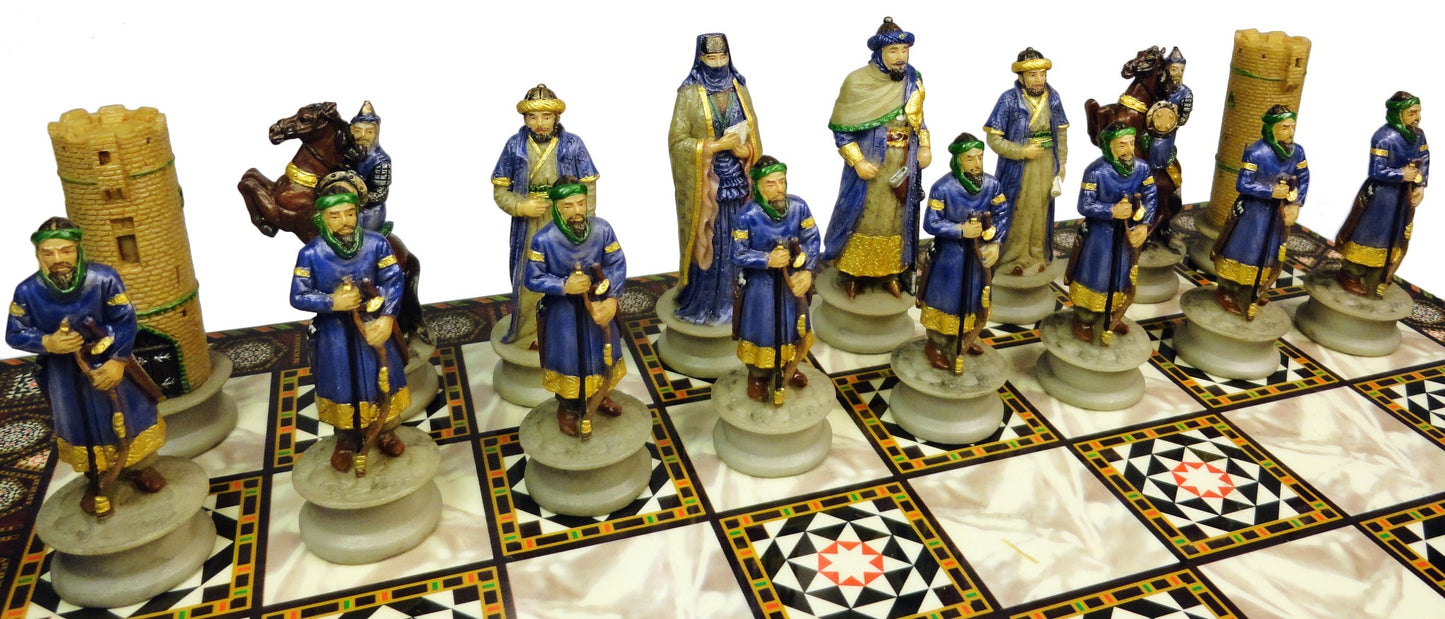 Medieval Times Crusades Arabian Vs Christian Chess Set W14" Mosaic Color Board