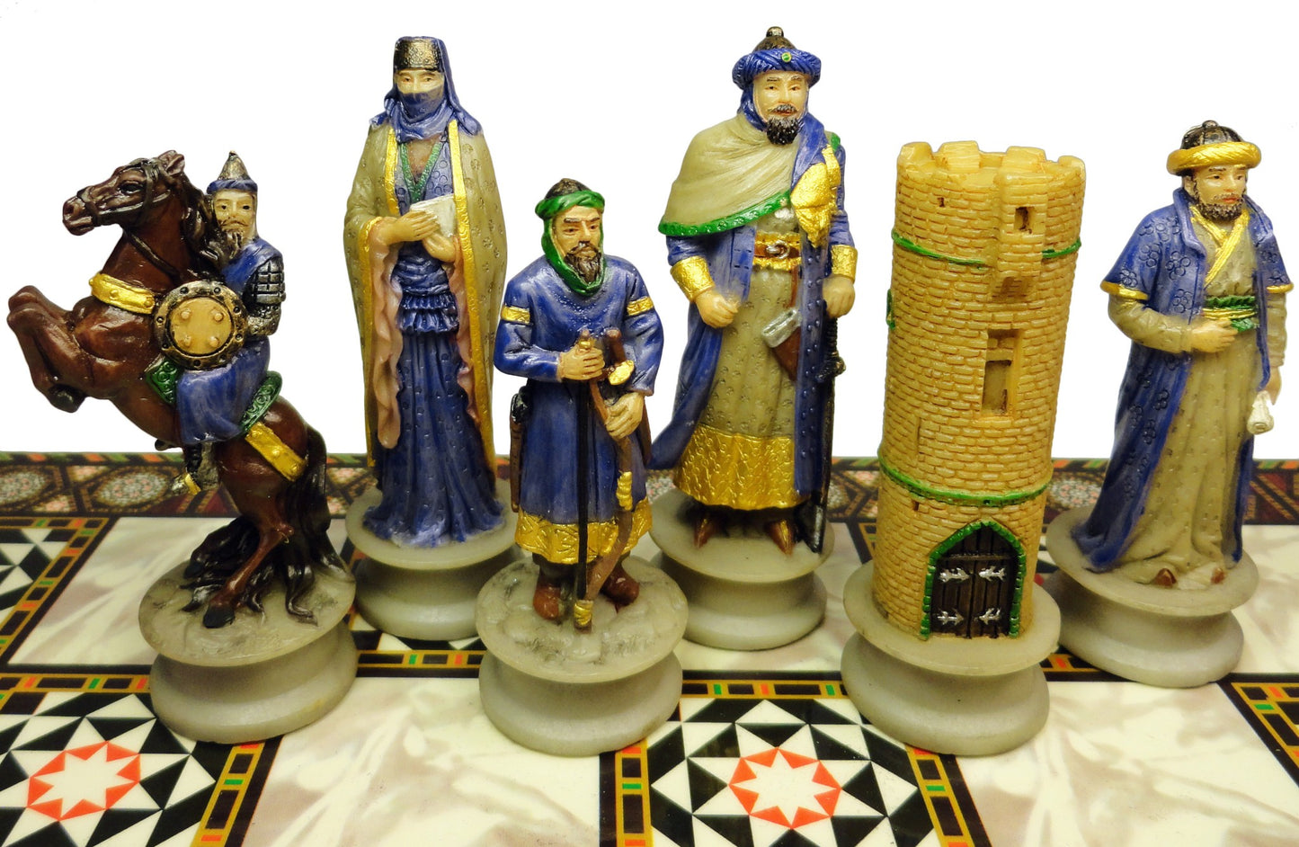 Medieval Times Crusades Arabian Vs Christian Chess Set W14" Mosaic Color Board