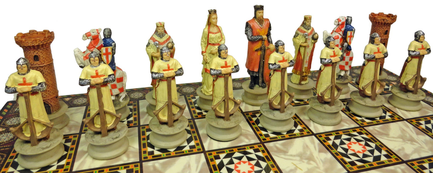 Medieval Times Crusades Arabian Vs Christian Chess Set W14" Mosaic Color Board