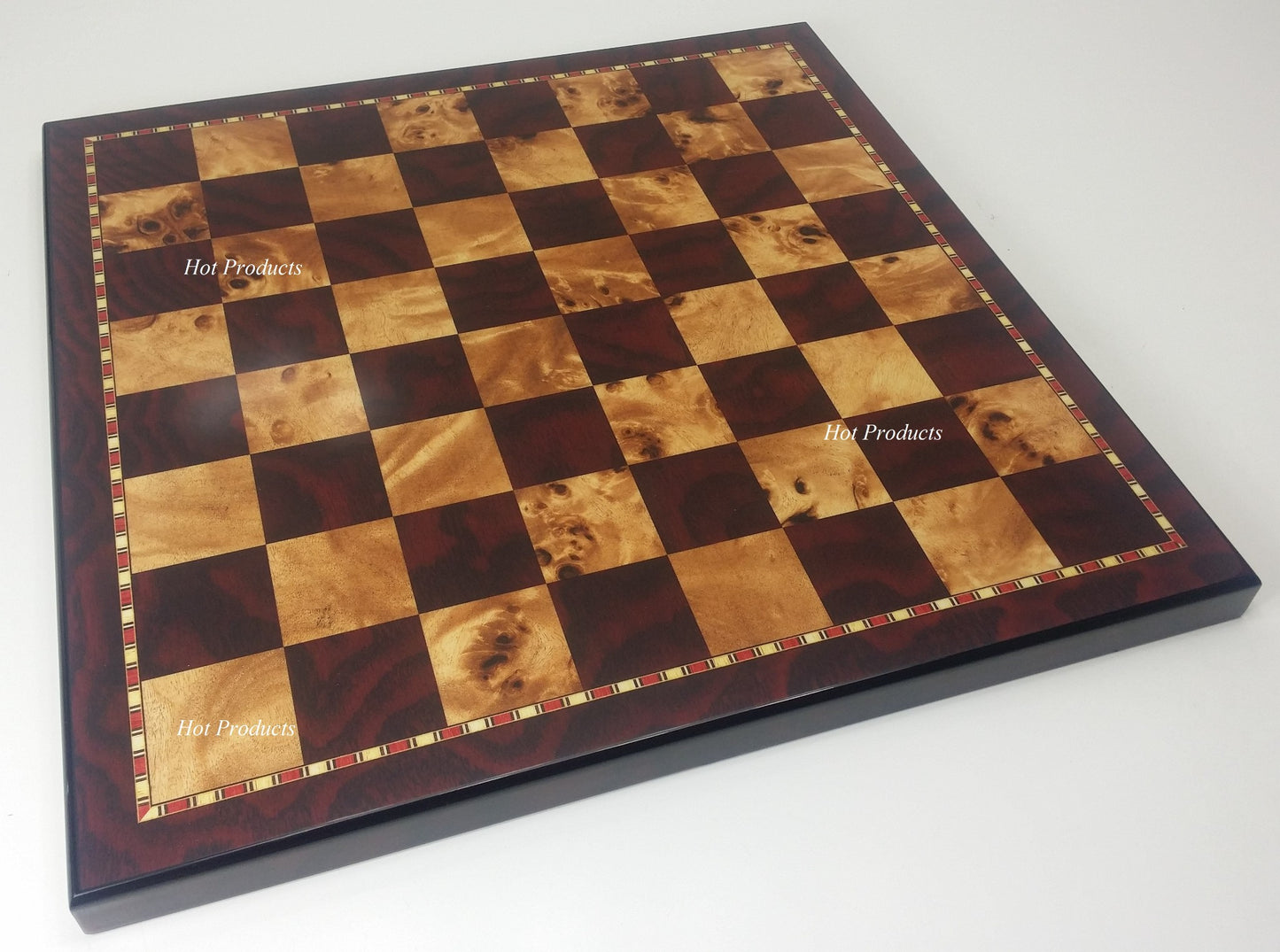 18" HIGH GLOSS Cherry & Burlwood COLOR CHESS BOARD With 1 31/32 Inch Squares